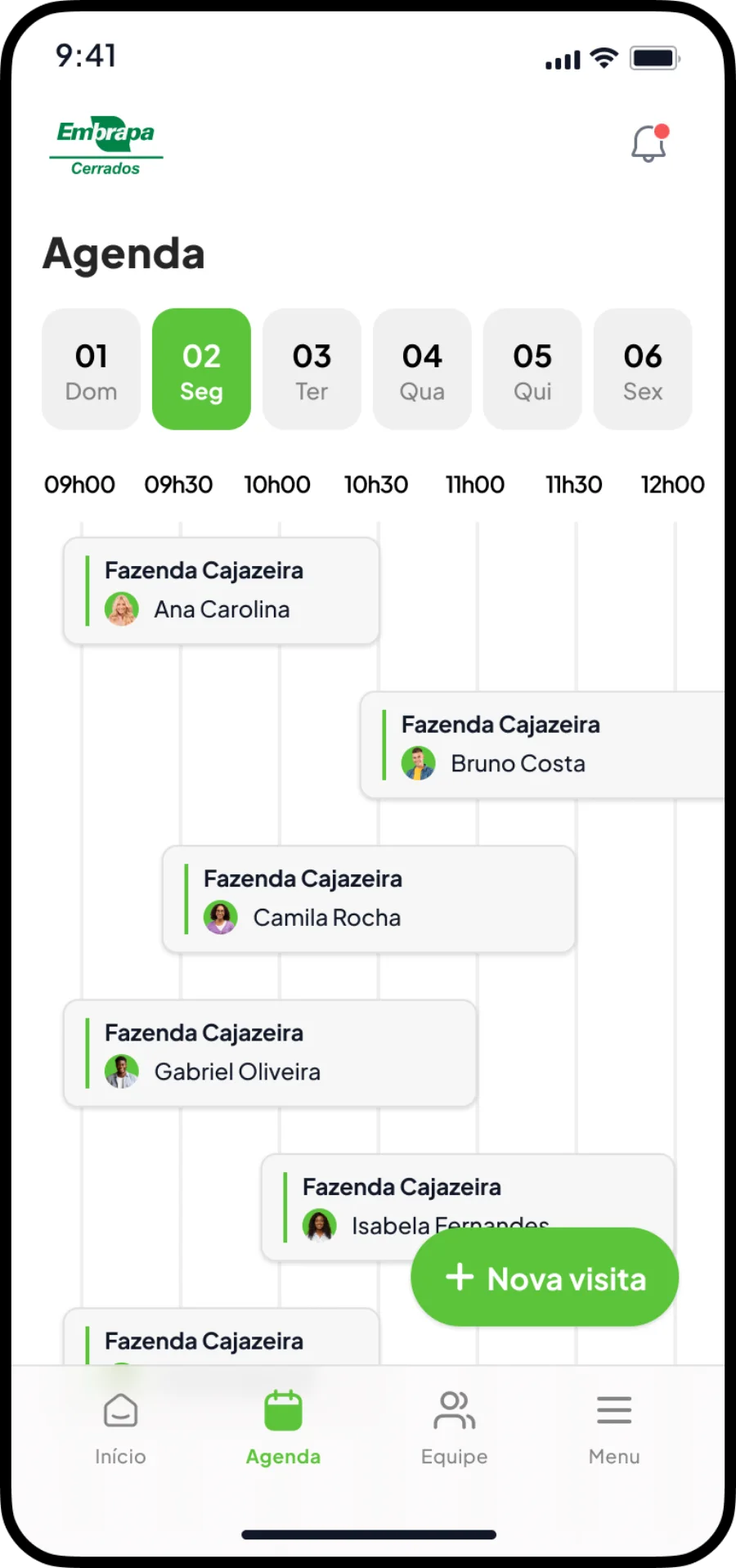 Agenda de visitas do aplicativo Embrapa